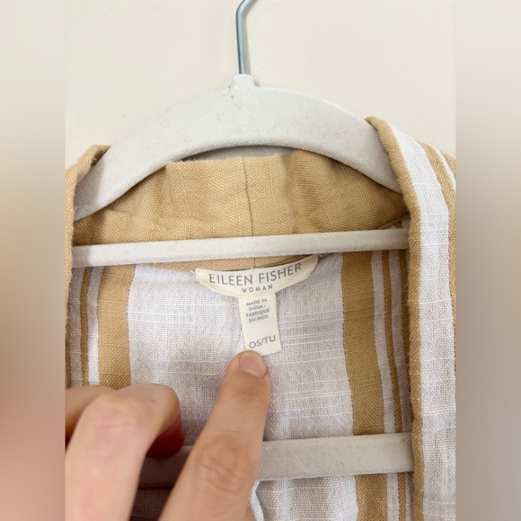 Eileen Fisher OS Butter Yellow and White Gauzy 100% Organic Cotton Kimono - Picture 8 of 8